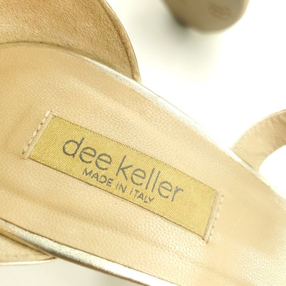 Dee Keller Womens Gold Leather Open Toe Strappy Stiletto Heels Size US 7.5 EU 38 - Picture 8 of 13